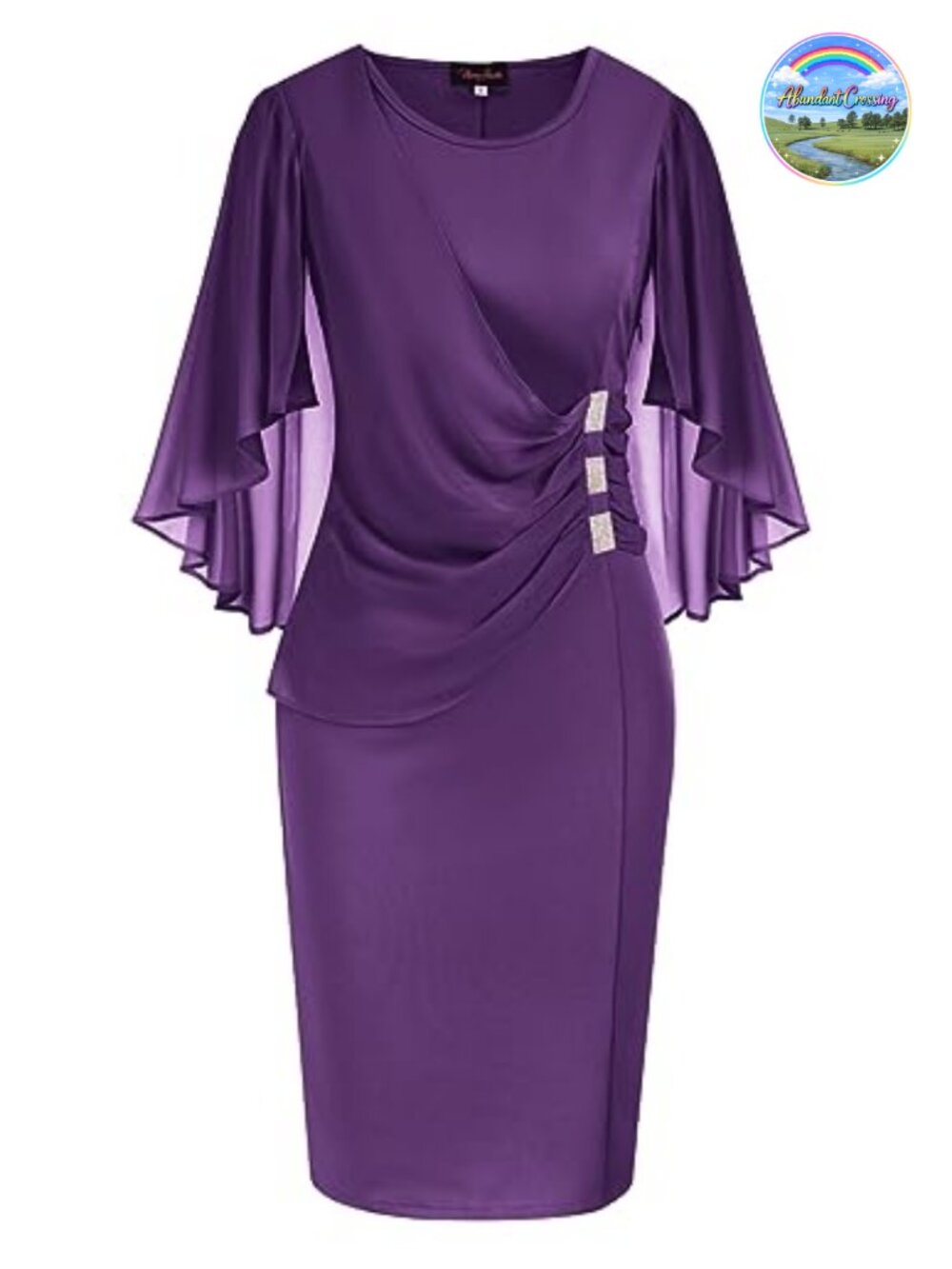 Plus Size Chiffon Cape Sleeve Bodycon Pencil Midi Dress